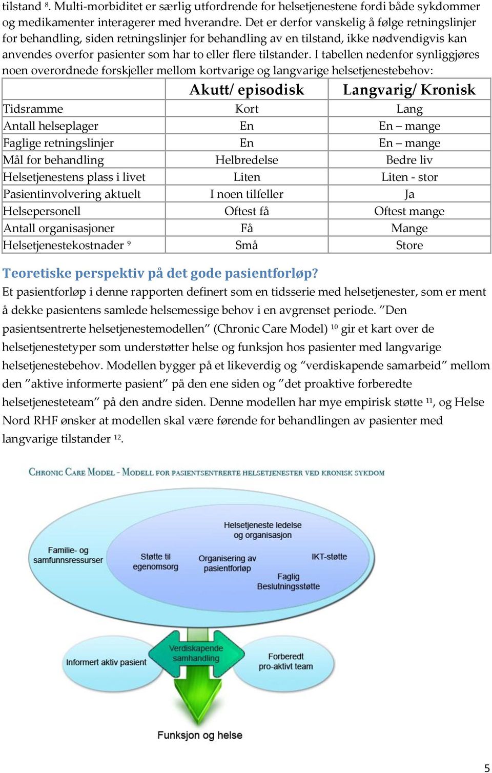 I tabellen nedenfor synliggjøres noen overordnede forskjeller mellom kortvarige og langvarige helsetjenestebehov: Akutt/ episodisk Langvarig/ Kronisk Tidsramme Kort Lang Antall helseplager En En