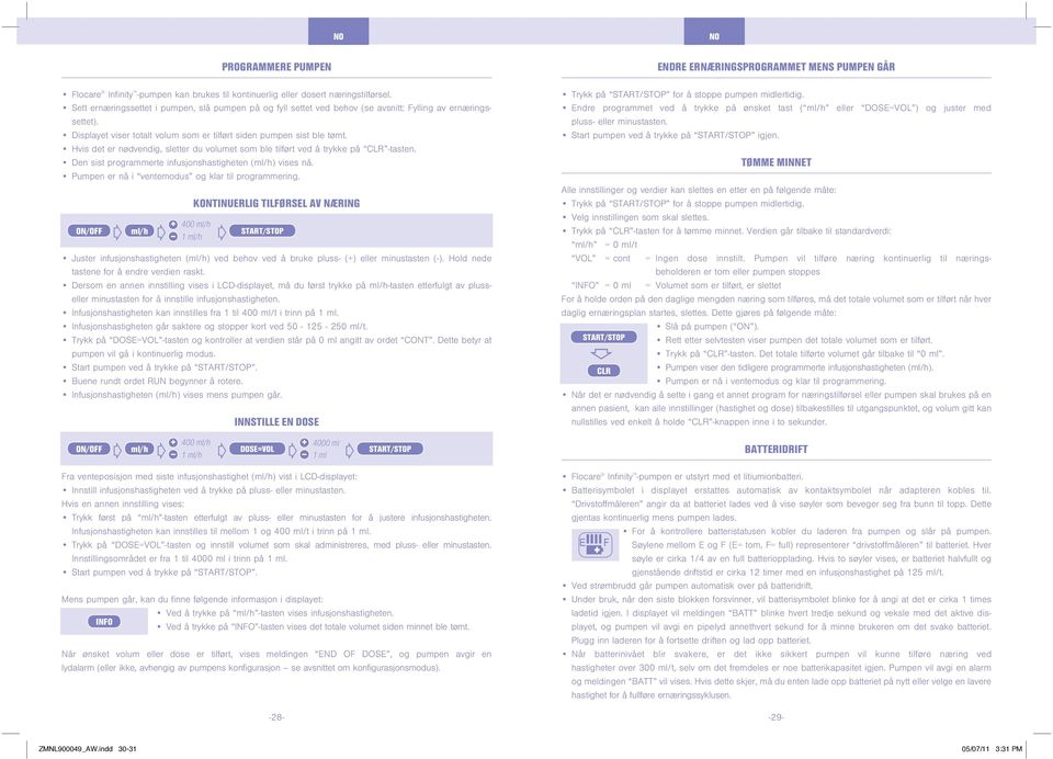 Hvis et er nøvenig, sletter u volumet som ble tilført ve å trykke på CLR -tasten. Den sist programmerte infusjonshastigheten (ml/h) vises nå. Pumpen er nå i ventemous og klar til programmering.