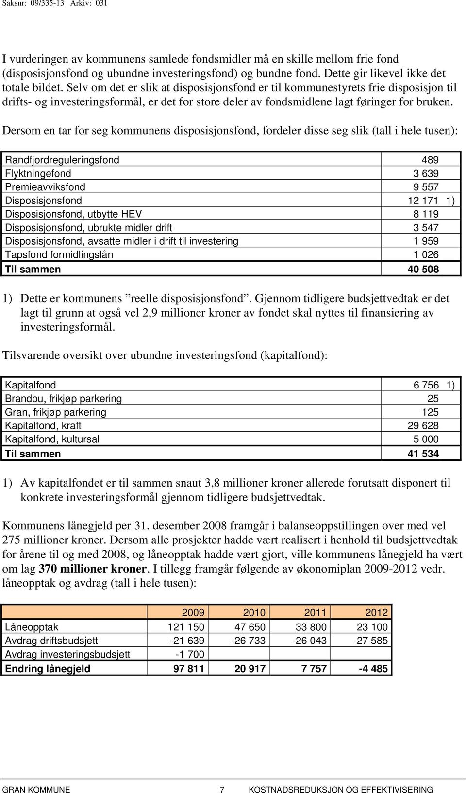 Dersom en tar for seg kommunens disposisjonsfond, fordeler disse seg slik (tall i hele tusen): Randfjordreguleringsfond 489 Flyktningefond 3 639 Premieavviksfond 9 557 Disposisjonsfond 12 171 1)