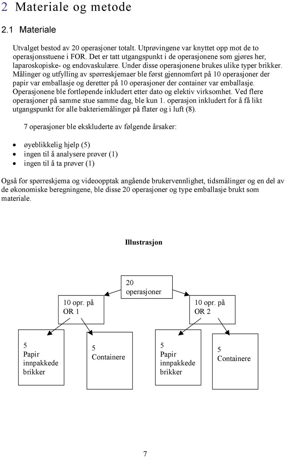 Målinger og utfylling av spørreskjemaer ble først gjennomført på 10 operasjoner der papir var emballasje og deretter på 10 operasjoner der container var emballasje.