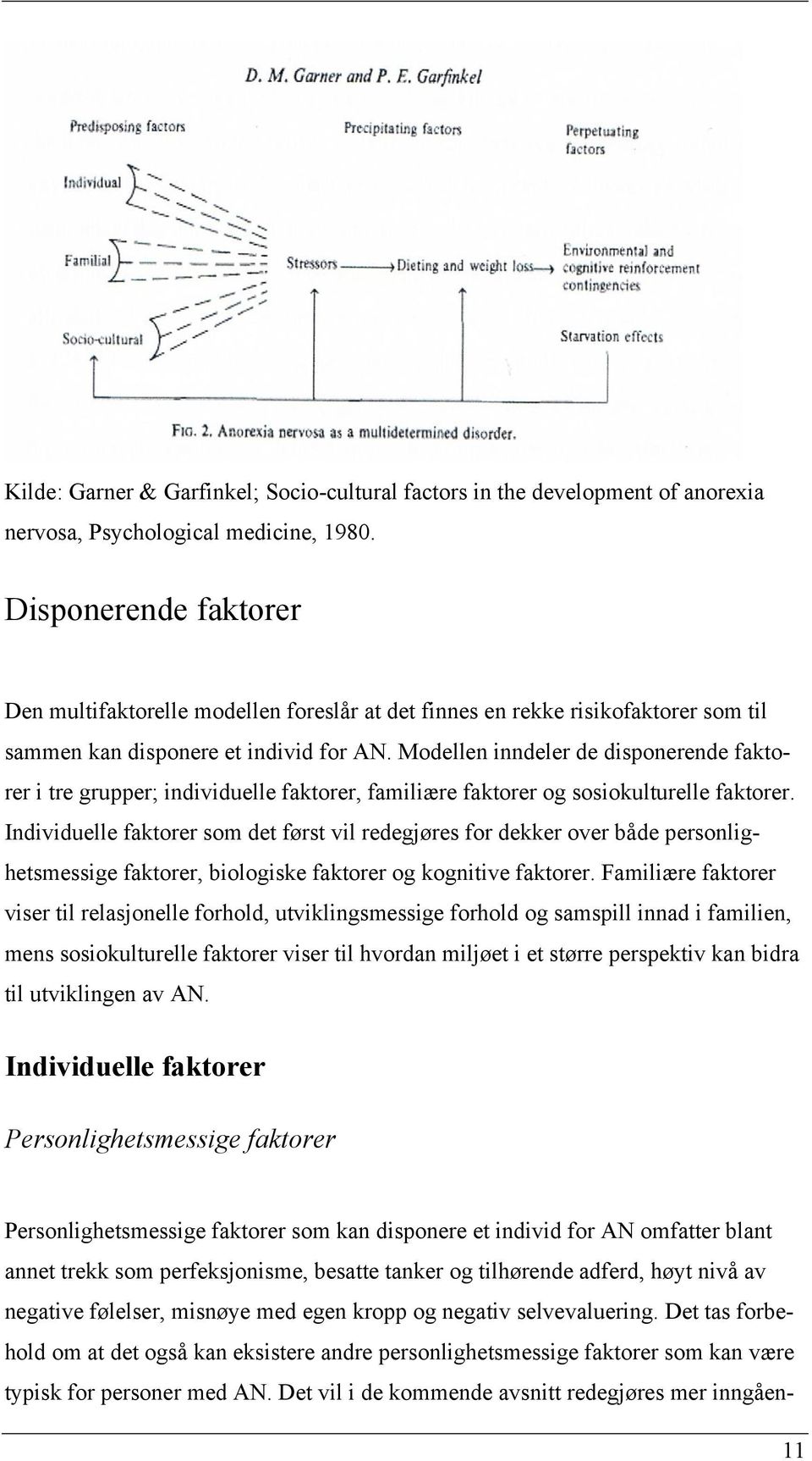 Modellen inndeler de disponerende faktorer i tre grupper; individuelle faktorer, familiære faktorer og sosiokulturelle faktorer.