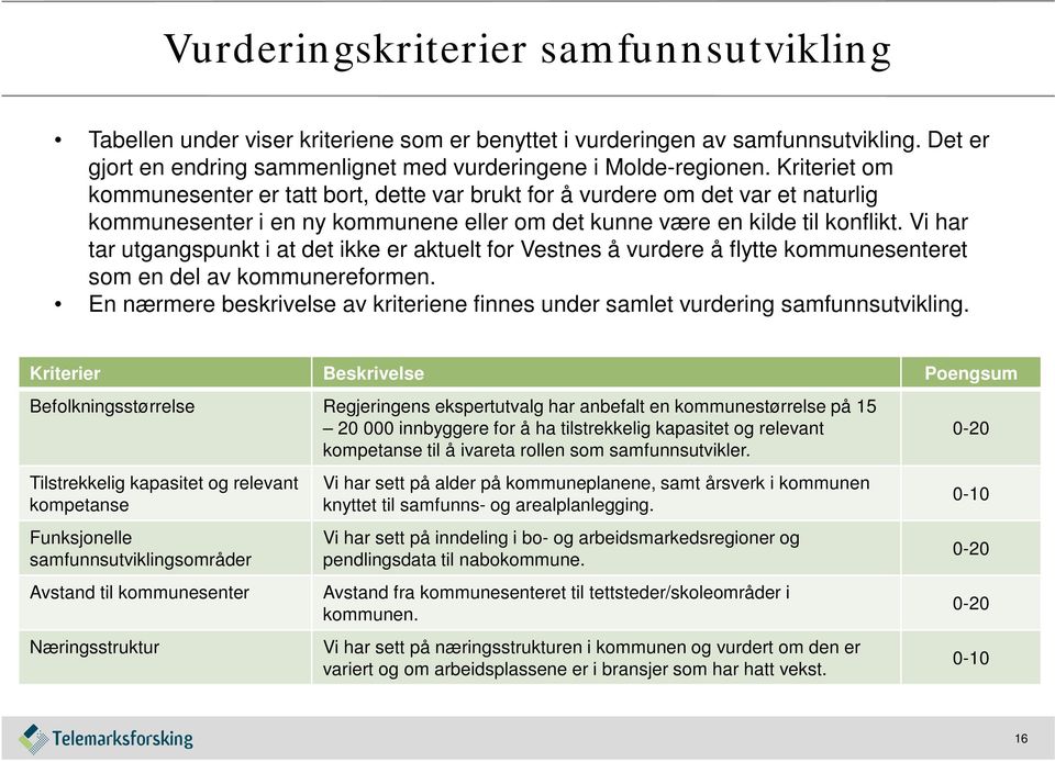 Vi har tar utgangspunkt i at det ikke er aktuelt for Vestnes å vurdere å flytte kommunesenteret som en del av kommunereformen.