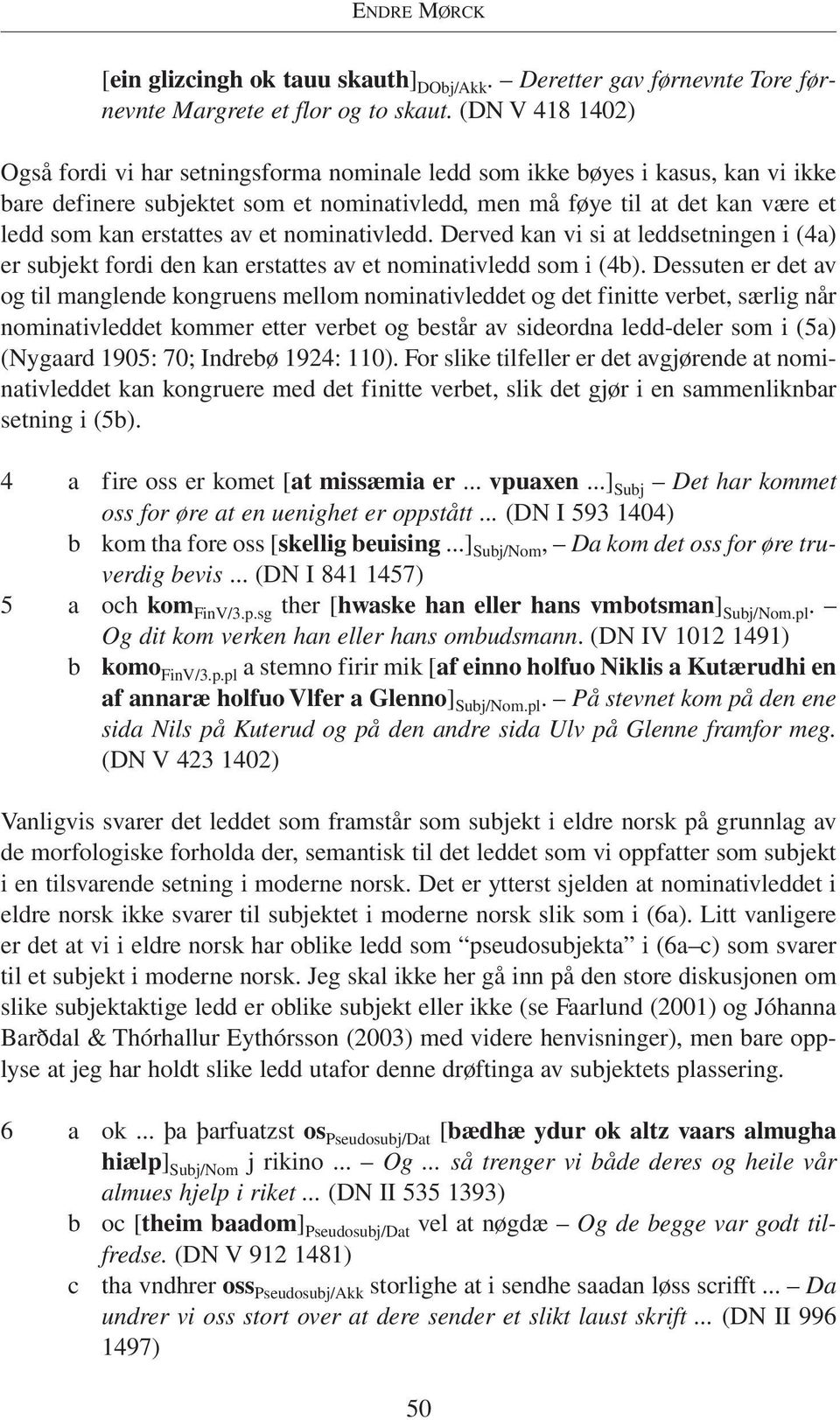 erstattes av et nominativledd. Derved kan vi si at leddsetningen i (4a) er subjekt fordi den kan erstattes av et nominativledd som i (4b).