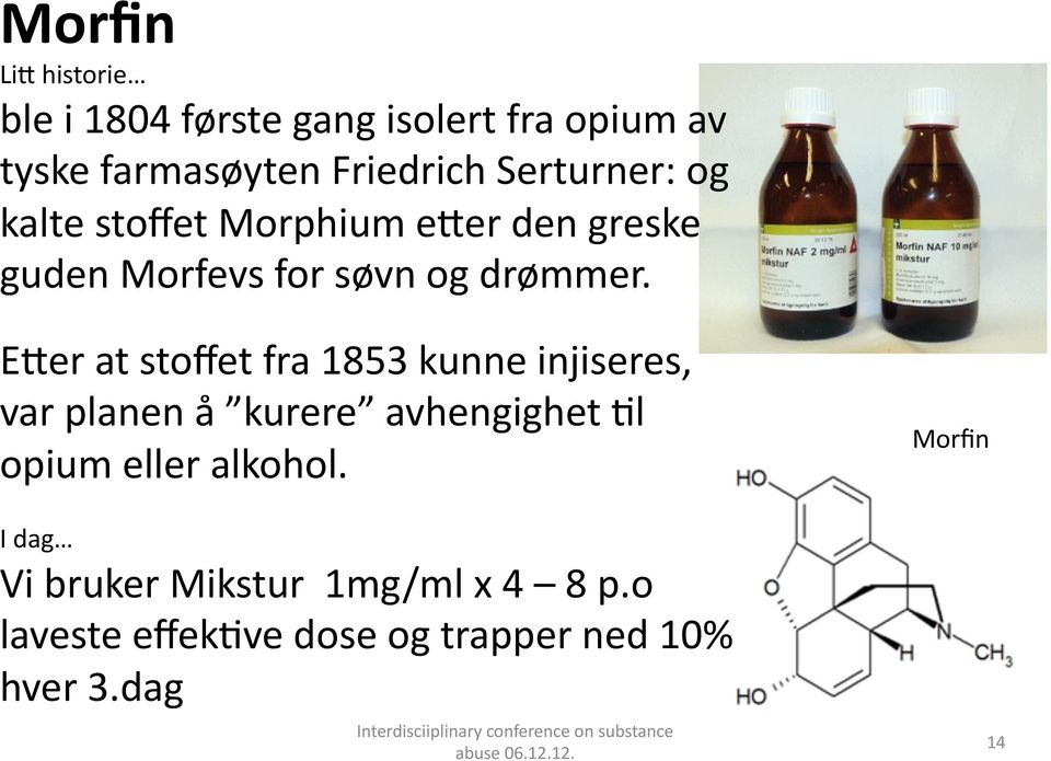 Eber at stoffet fra 1853 kunne injiseres, var planen å kurere avhengighet 3l opium eller alkohol.