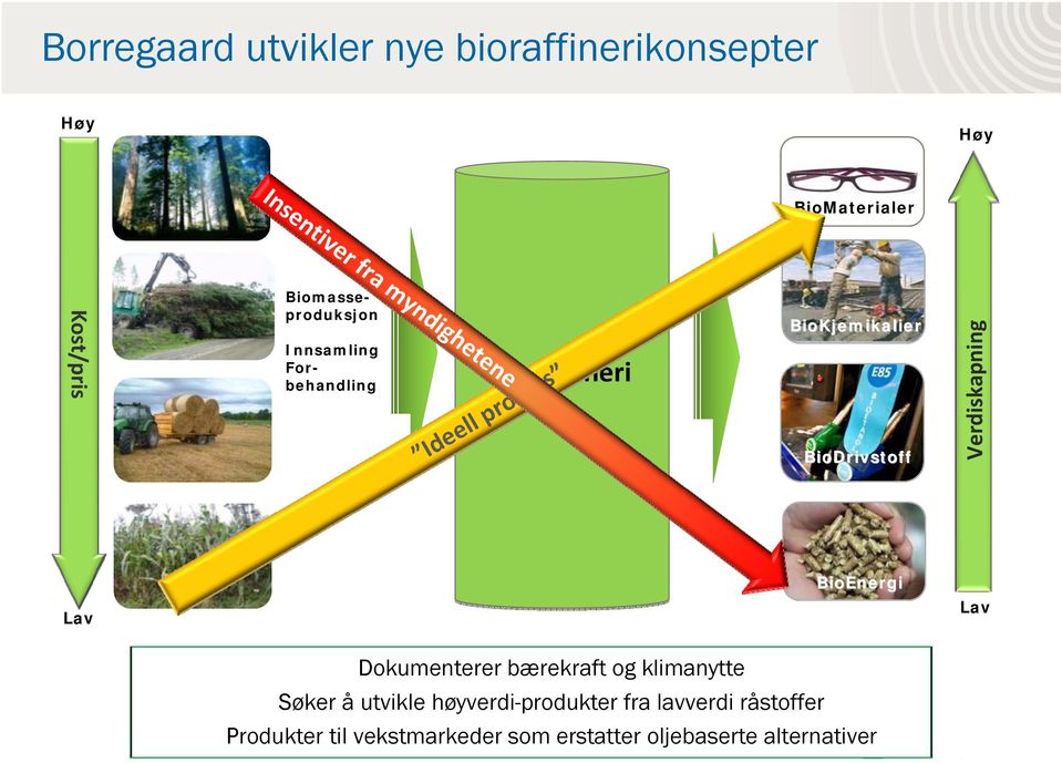 BioDrivstoff Verdiskapning Lav BioEnergi Lav Dokumenterer bærekraft og klimanytte Søker å utvikle