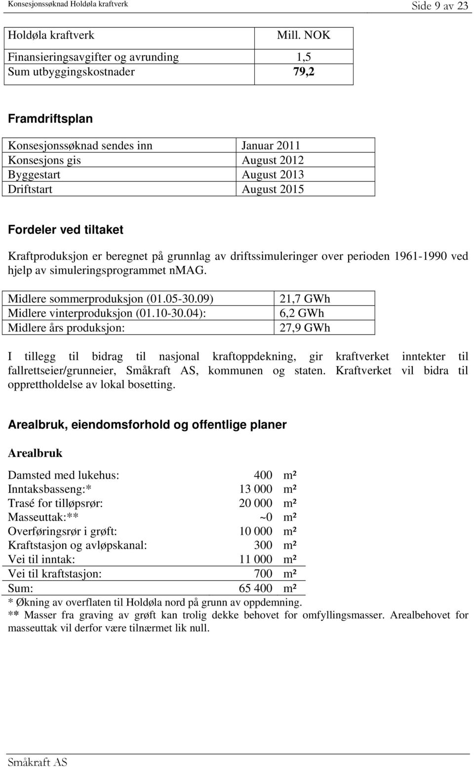 Fordeler ved tiltaket Kraftproduksjon er beregnet på grunnlag av driftssimuleringer over perioden 1961-1990 ved hjelp av simuleringsprogrammet nmag. Midlere sommerproduksjon (01.05-30.