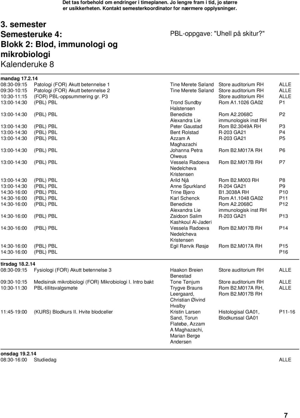 14 08:30-09:15 Patologi (FOR) Akutt betennelse 1 Tine Merete Søland Store auditorium RH ALLE 09:30-10:15 Patologi (FOR) Akutt betennelse 2 Tine Merete Søland Store auditorium RH ALLE 10:30-11:15