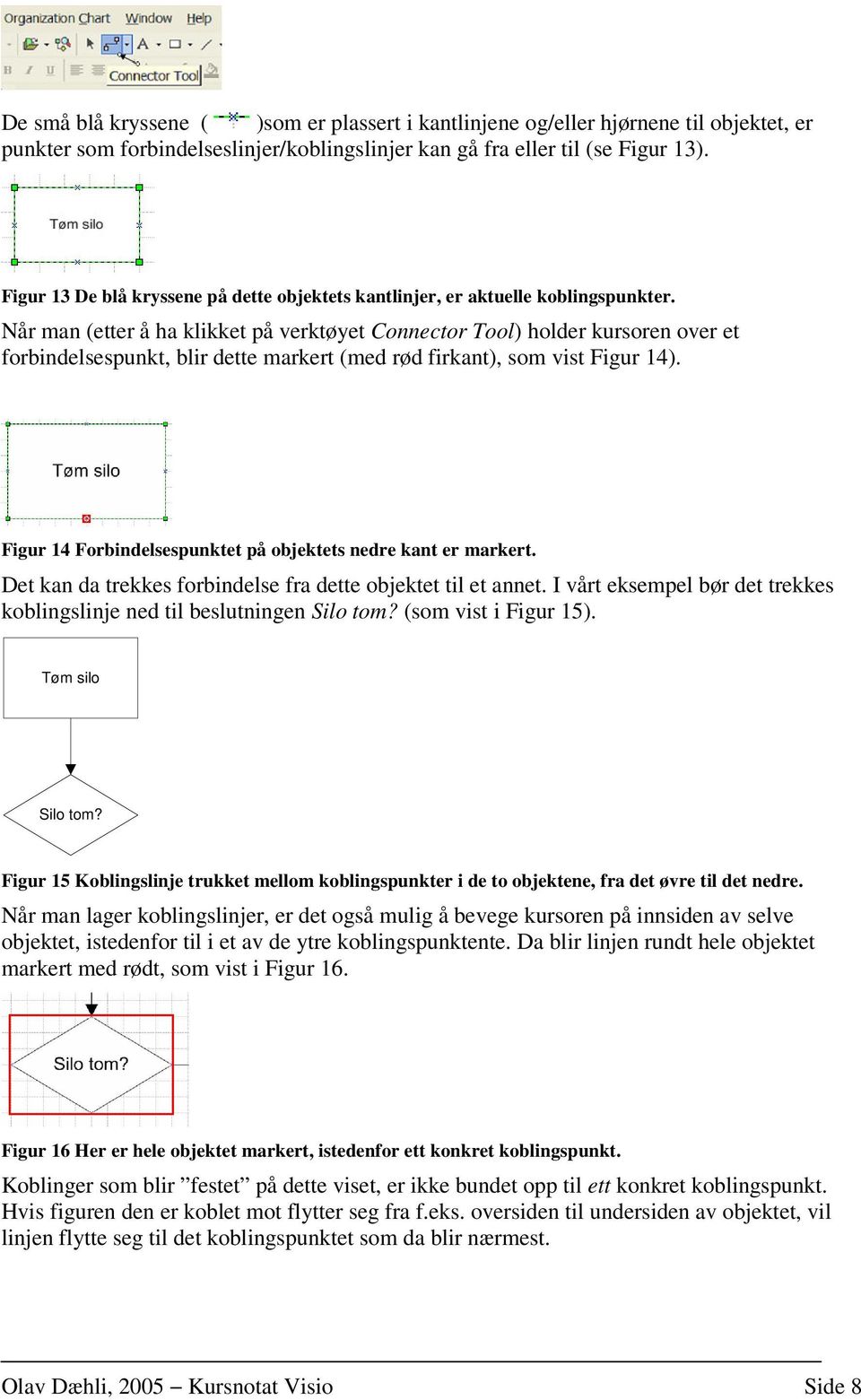 Når man (etter å ha klikket på verktøyet Connector Tool) holder kursoren over et forbindelsespunkt, blir dette markert (med rød firkant), som vist Figur 14).