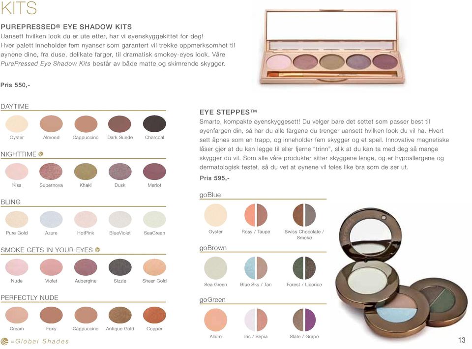 Våre PurePressed Eye Shadow Kits består av både matte og skimrende skygger. Pris 550,- Daytime EYE STEPPES Smarte, kompakte øyenskyggesett!