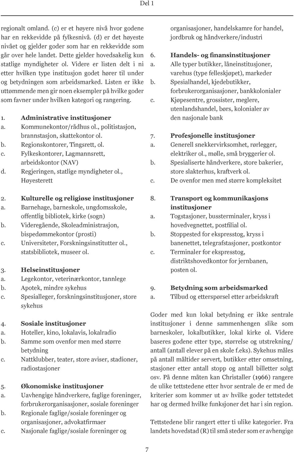 Listen er ikke uttømmende men gir noen eksempler på hvilke goder som favner under hvilken kategori og rangering. 1. Administrative institusjoner a. Kommunekontor/rådhus ol.