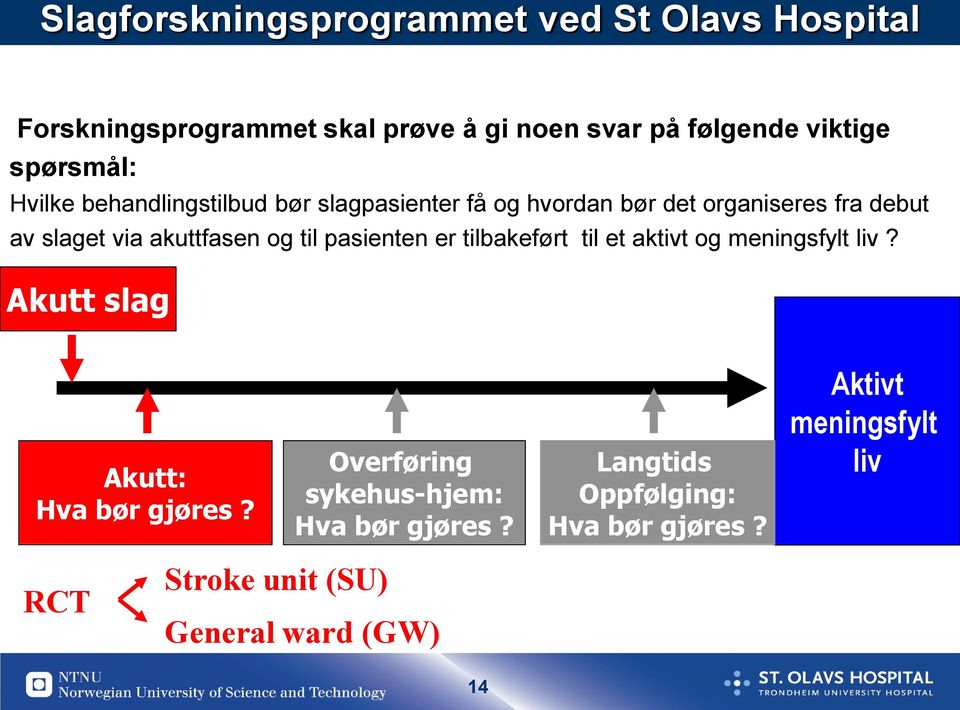 akuttfasen og til pasienten er tilbakeført til et aktivt og meningsfylt liv? Akutt slag Akutt: Hva bør gjøres?