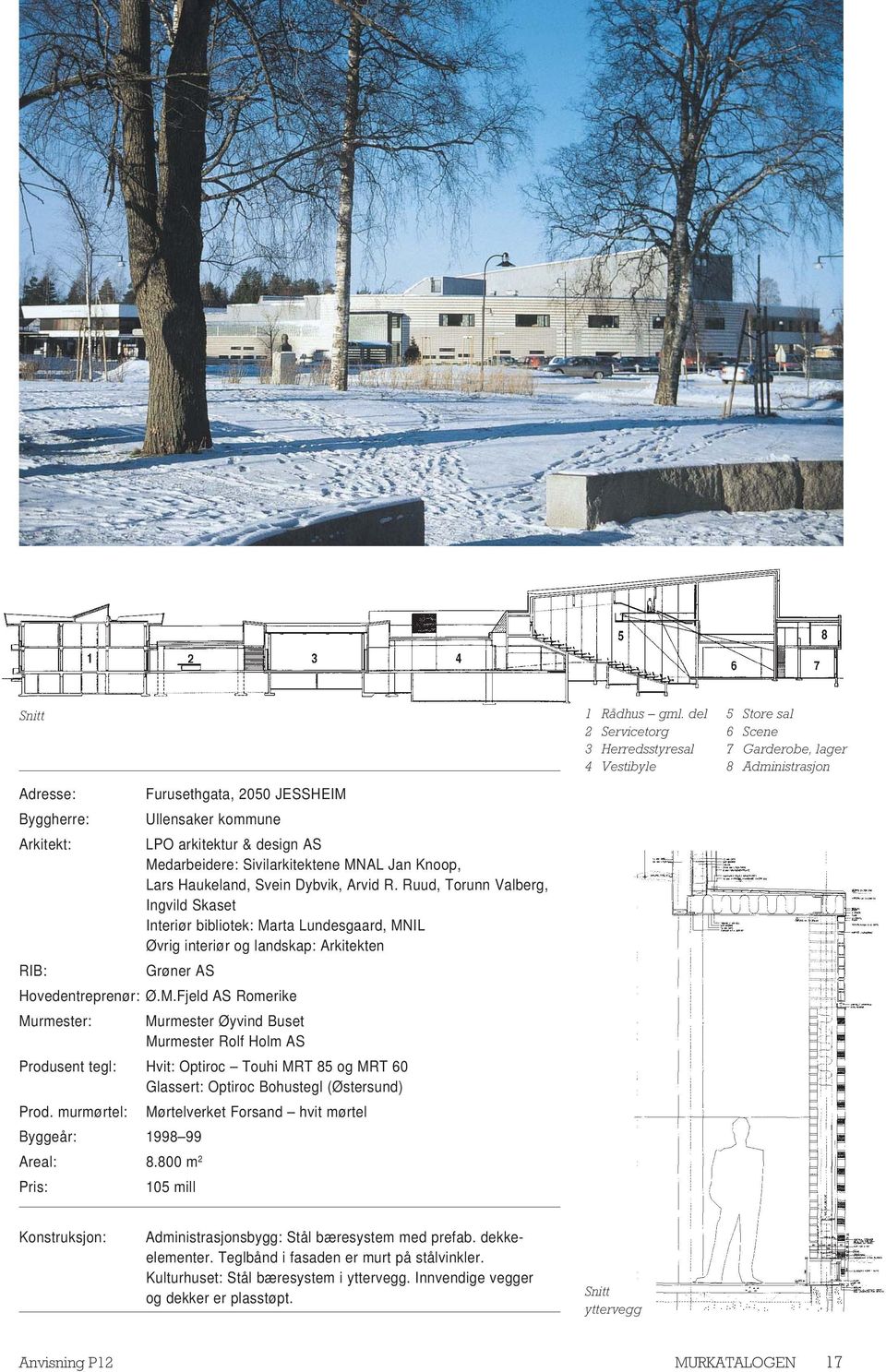 rta Lundesgaard, MNIL Øvrig interiør og landskap: Arkitekten RIB: Grøner AS Hovedentreprenør: Ø.M.Fjeld AS Romerike Murmester: Murmester Øyvind Buset Murmester Rolf Holm AS Produsent tegl: Hvit: Optiroc Touhi MRT 85 og MRT 60 Glassert: Optiroc Bohustegl (Østersund) Prod.