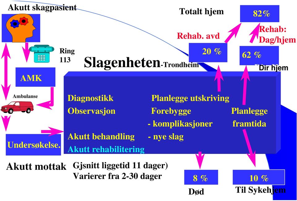 Akutt mottak Diagnostikk Planlegge utskriving Observasjon Forebygge Planlegge Akutt