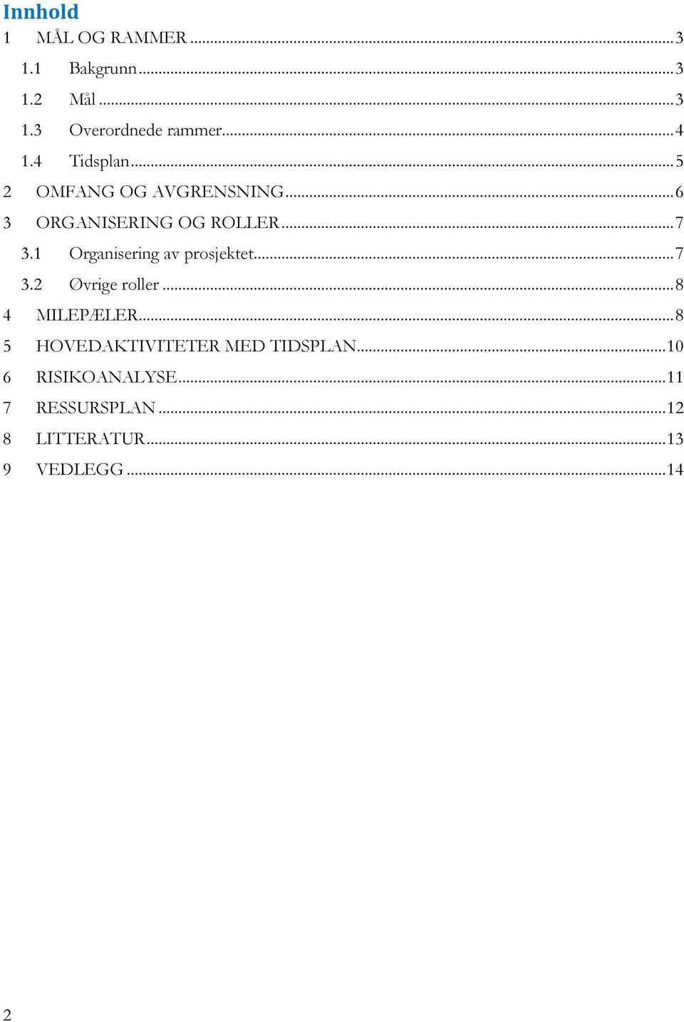 1 Organisering av prosjektet... 7 3.2 Øvrige roller... 8 4 MILEPÆLER.