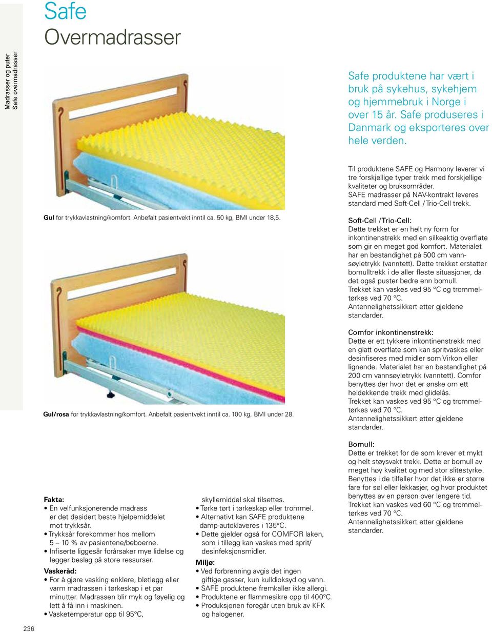 Gul for trykkavlastning/komfort. Anbefalt pasientvekt inntil ca. 50 kg, BMI under 18,5. Gul/rosa for trykkavlastning/komfort. Anbefalt pasientvekt inntil ca. 100 kg, BMI under 28.