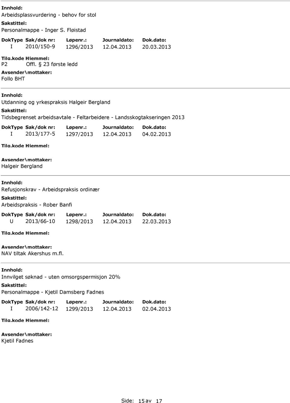 2013 tdanning og yrkespraksis Halgeir Bergland Tidsbegrenset arbeidsavtale - Feltarbeidere - Landsskogtakseringen 2013 2013/177-5 1297/2013 04.02.