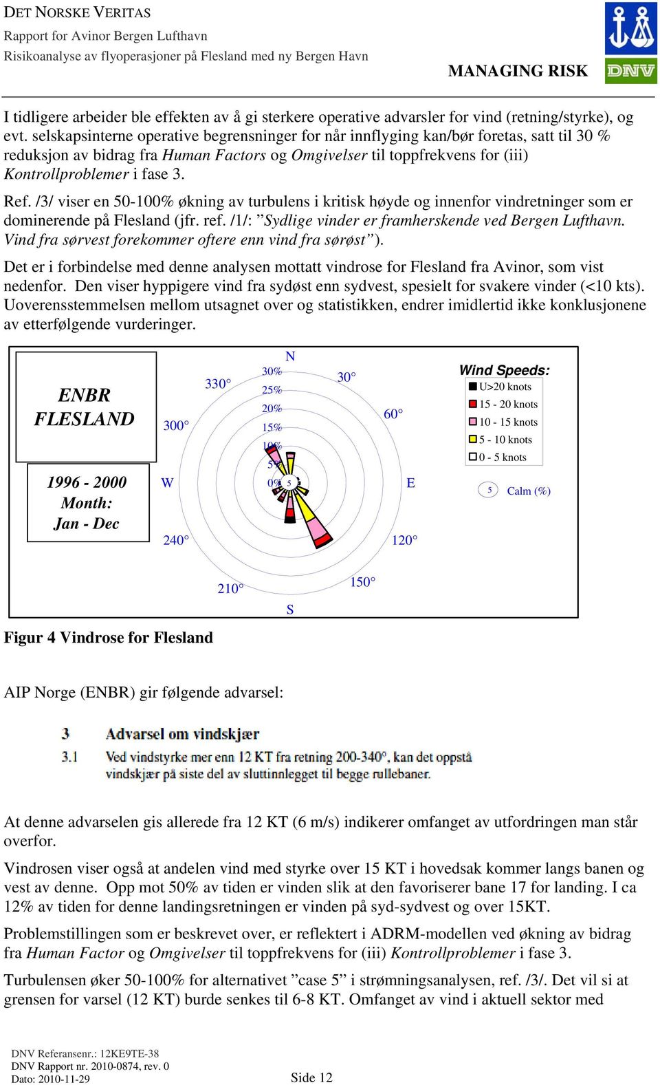 Ref. /3/ viser en 50-100% økning av turbulens i kritisk høyde og innenfor vindretninger som er dominerende på Flesland (jfr. ref. /1/: Sydlige vinder er framherskende ved Bergen Lufthavn.