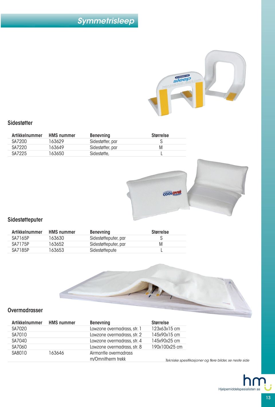 overmadrass, str. 1 123x63x15 cm SA7010 Lowzone overmadrass, str. 2 145x90x15 cm SA7040 Lowzone overmadrass, str.