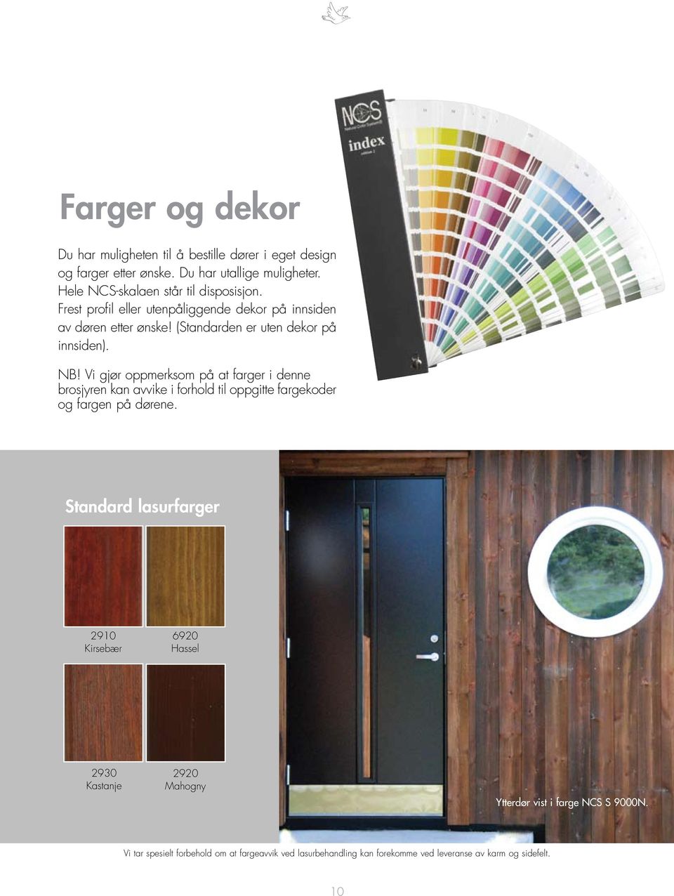 NB! Vi gjør oppmerksom på at farger i denne brosjyren kan avvike i forhold til oppgitte fargekoder og fargen på dørene.