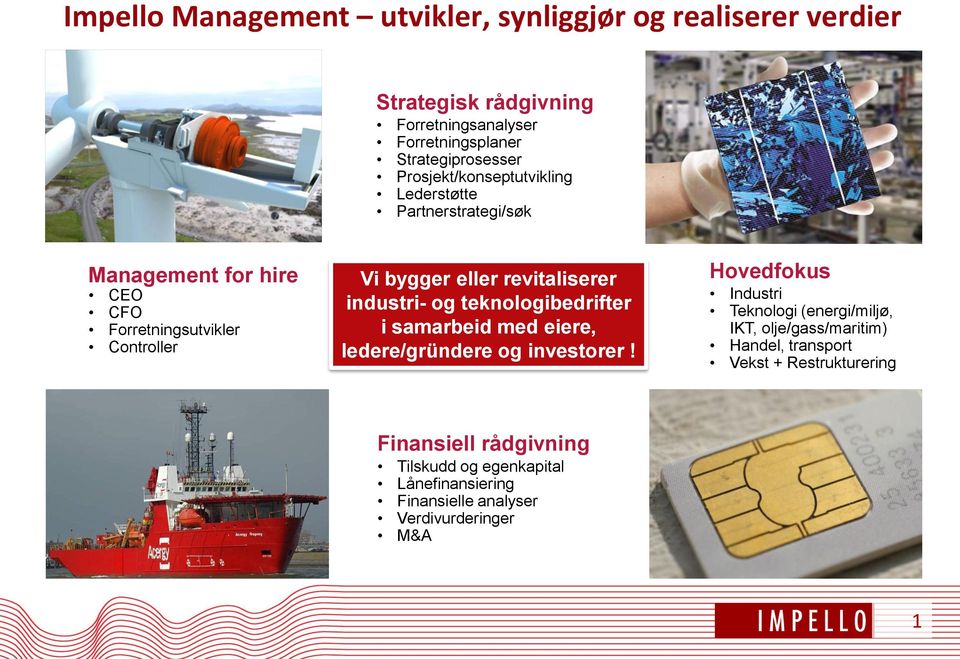 industri- og teknologibedrifter i samarbeid med eiere, ledere/gründere og investorer!