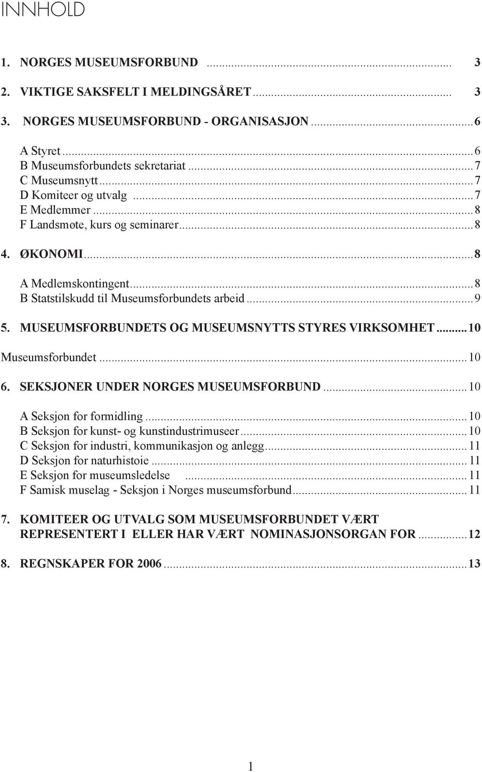 MUSEUMSFORBUNDETS OG MUSEUMSNYTTS STYRES VIRKSOMHET...10 Museumsforbundet...10 6. SEKSJONER UNDER NORGES MUSEUMSFORBUND...10 A Seksjon for formidling...10 B Seksjon for kunst- og kunstindustrimuseer.