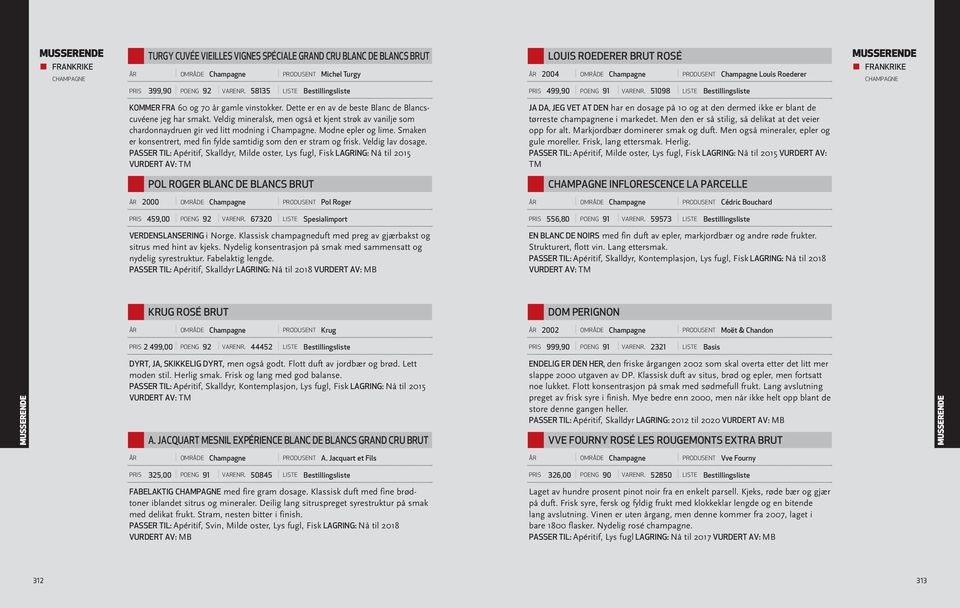 51098 LISTE Bestillingsliste KOMMER FRA 60 og 70 år gamle vinstokker. Dette er en av de beste Blanc de Blancscuvéene jeg har smakt.