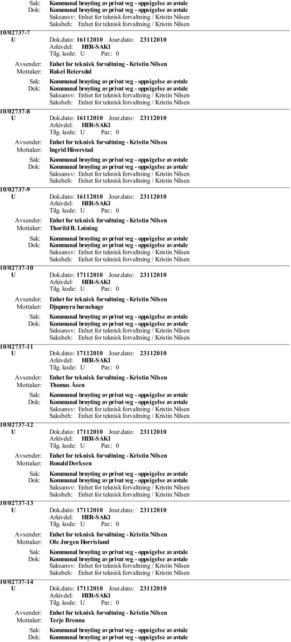 dato: Djupmyra barnehage 10/02737-11 U Dok.dato: 17112010 Jour.dato: Thomas Åsen 10/02737-12 U Dok.dato: 17112010 Jour.dato: Ronald Derksen 10/02737-13 U Dok.