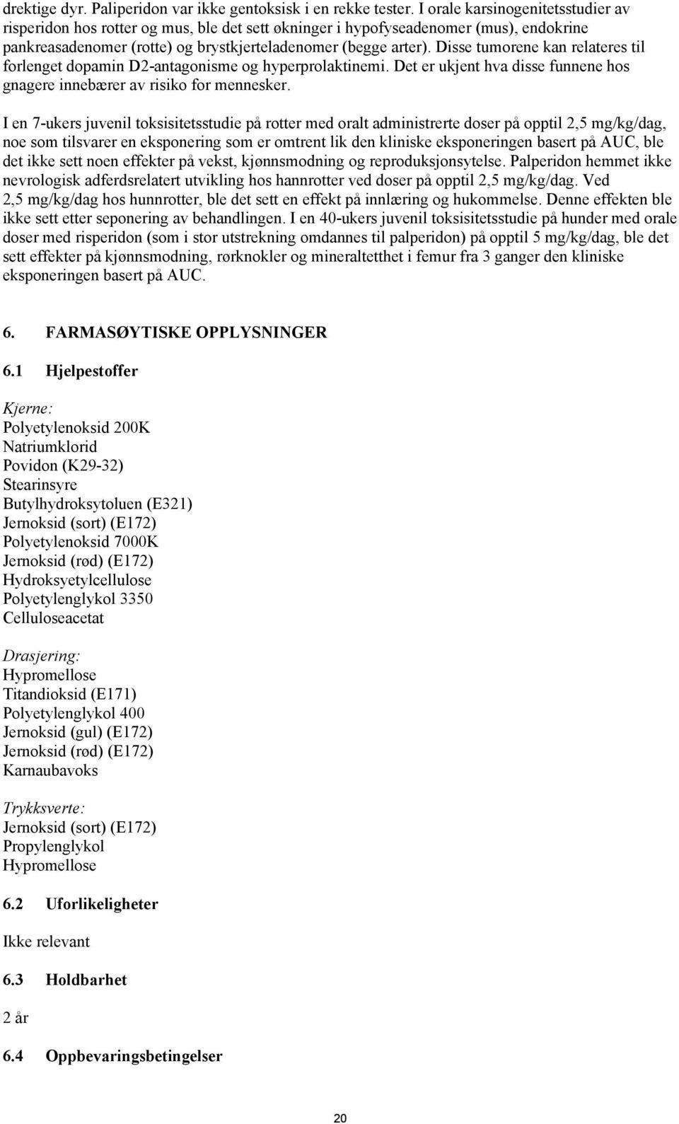 Disse tumorene kan relateres til forlenget dopamin D2-antagonisme og hyperprolaktinemi. Det er ukjent hva disse funnene hos gnagere innebærer av risiko for mennesker.