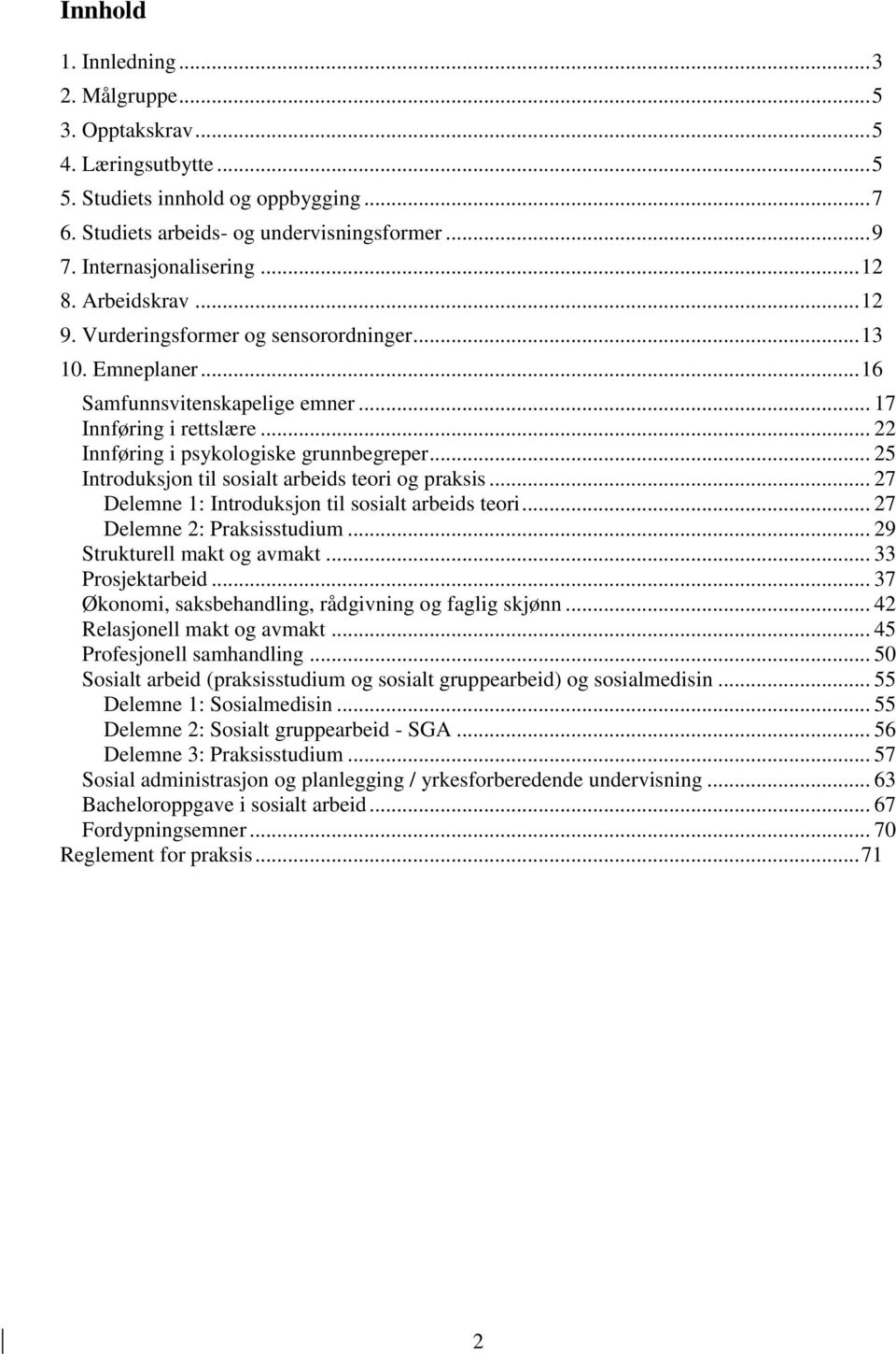 .. 25 Introduksjon til sosialt arbeids teori og praksis... 27 Delemne 1: Introduksjon til sosialt arbeids teori... 27 Delemne 2: Praksisstudium... 29 Strukturell makt og avmakt... 33 Prosjektarbeid.