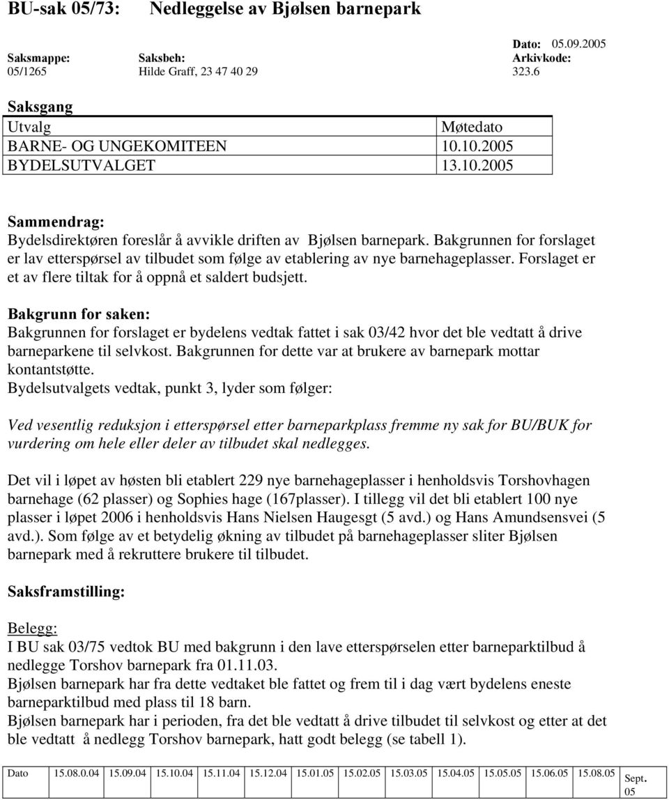 Bakgrunnen for forslaget er lav etterspørsel av tilbudet som følge av etablering av nye barnehageplasser. Forslaget er et av flere tiltak for å oppnå et saldert budsjett.