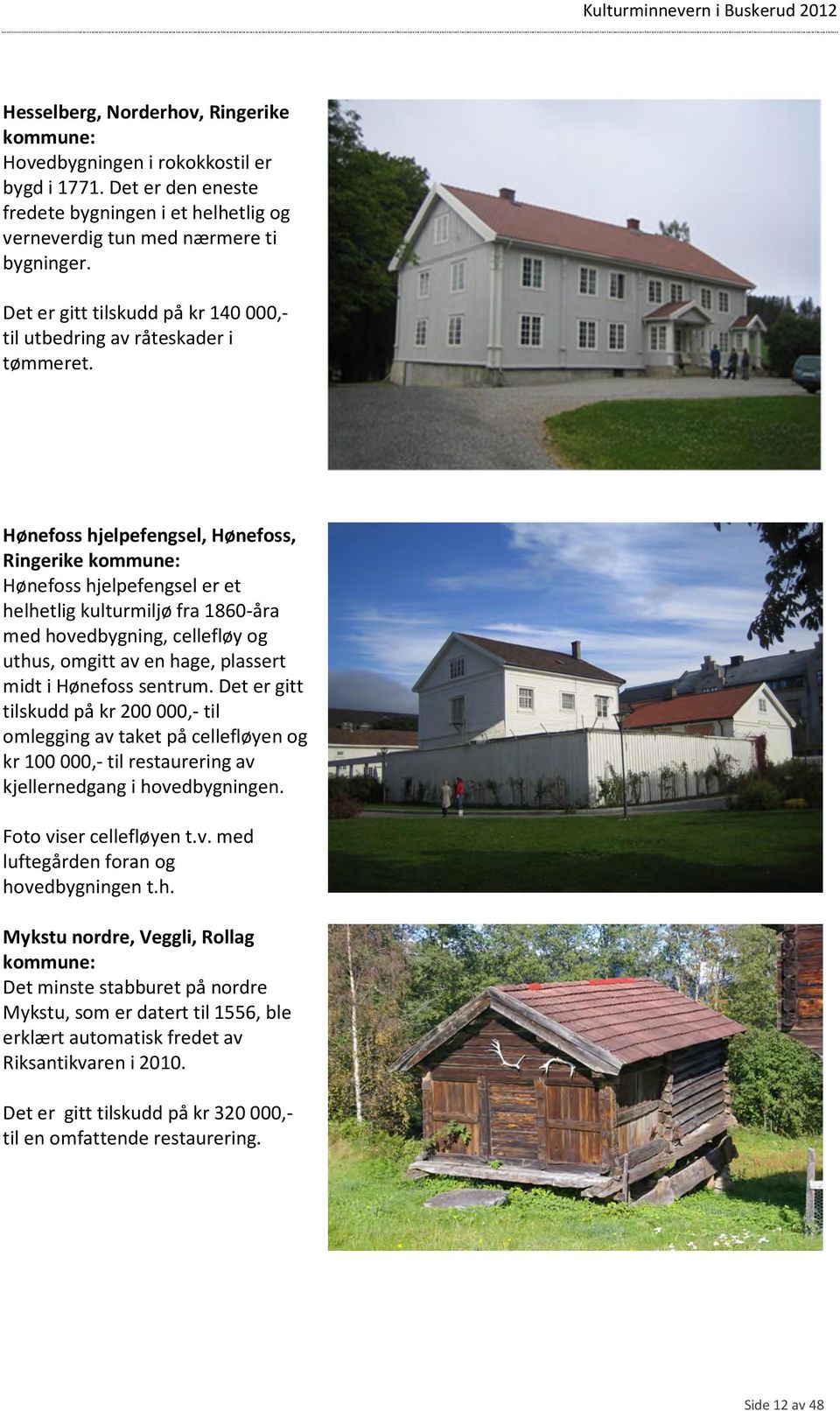 Hønefoss hjelpefengsel, Hønefoss, Ringerike kommune: Hønefoss hjelpefengsel er et helhetlig kulturmiljø fra 1860-åra med hovedbygning, cellefløy og uthus, omgitt av en hage, plassert midt i Hønefoss