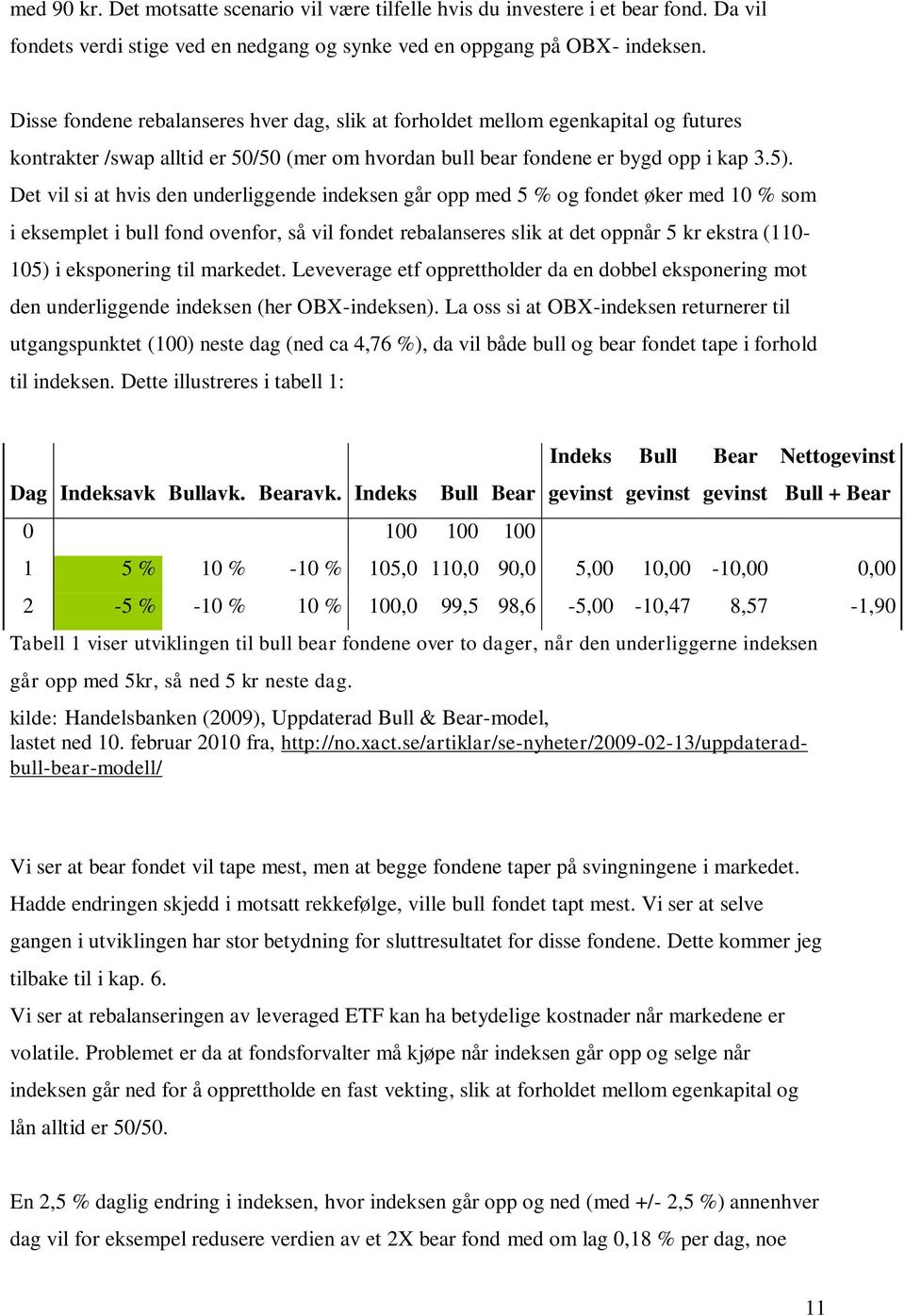 Det vil si at hvis den underliggende indeksen går opp med 5 % og fondet øker med 10 % som i eksemplet i bull fond ovenfor, så vil fondet rebalanseres slik at det oppnår 5 kr ekstra (110-105) i