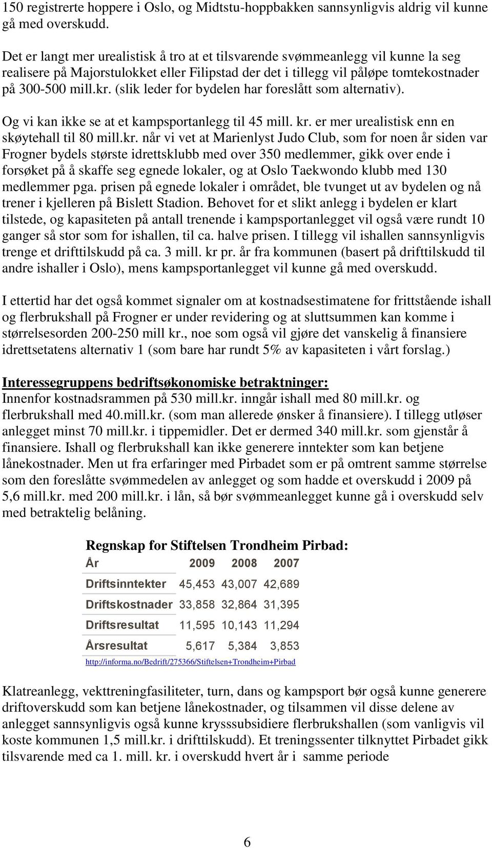 (slik leder for bydelen har foreslått som alternativ). Og vi kan ikke se at et kampsportanlegg til 45 mill. kr.