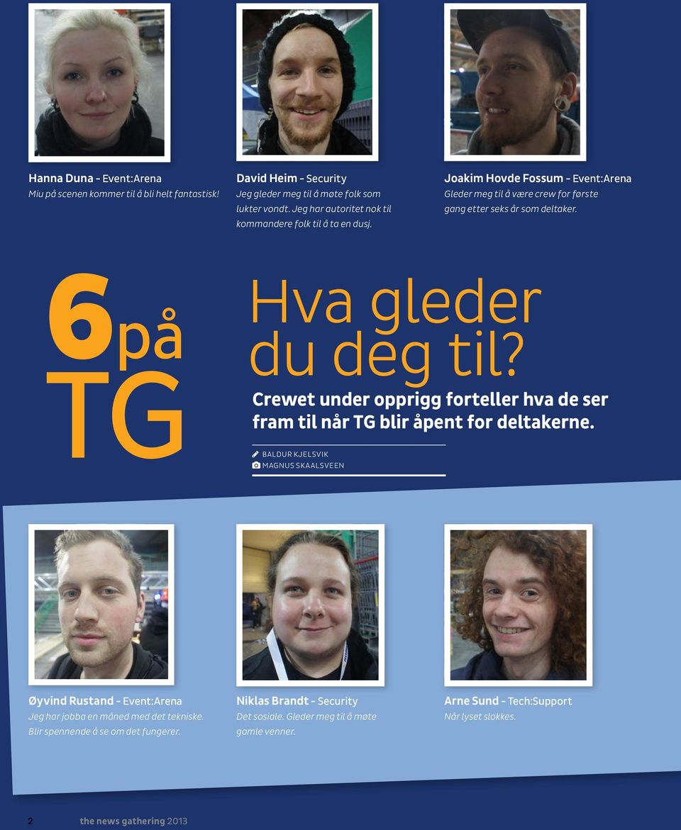 6på TG Hva gleder du deg til? Crewet under opprigg forteller hva de ser fram til når TG blir åpent for deltakerne.