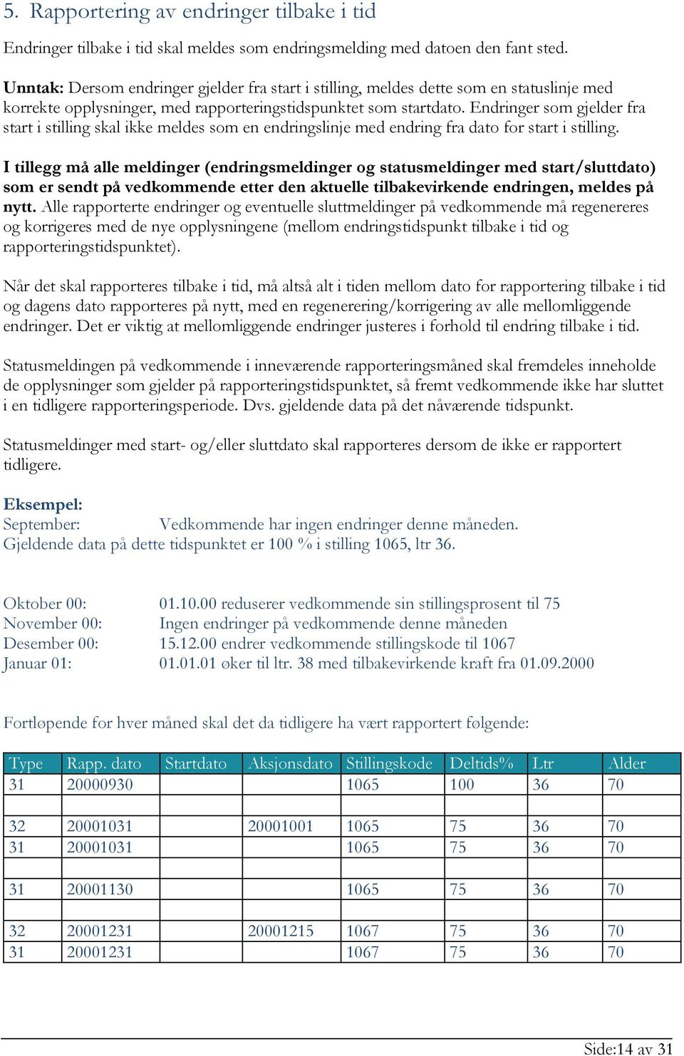 Endringer som gjelder fra start i stilling skal ikke meldes som en endringslinje med endring fra for start i stilling.