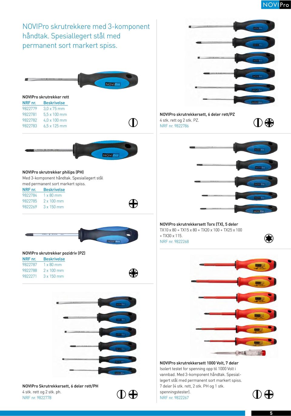 9822786 Rett Phillips (PH) Pozidriv (PZ) Torx (TX) Hex/sekskant Robertson Rett Phillips (PH) Rett Pozidriv Phillips (PZ) (PH) Torx (TX) Pozidriv (PZ) Hex/sekskan To NOVIPro skrutrekker philips (PH)