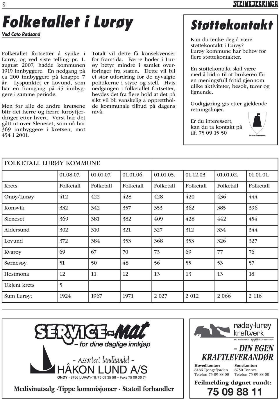 Verst har det gått ut over Sleneset, som nå har 369 innbyggere i kretsen, mot 454 i 2001. Totalt vil dette få konsekvenser for framtida.