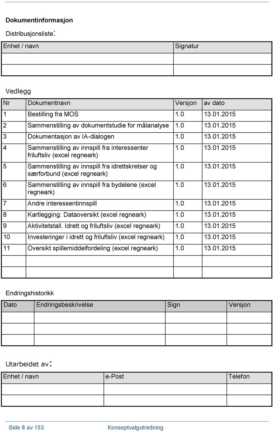 2015 4 Sammenstilling av innspill fra interessenter friluftsliv (excel regneark) 5 Sammenstilling av innspill fra idrettskretser og særforbund (excel regneark) 6 Sammenstilling av innspill fra