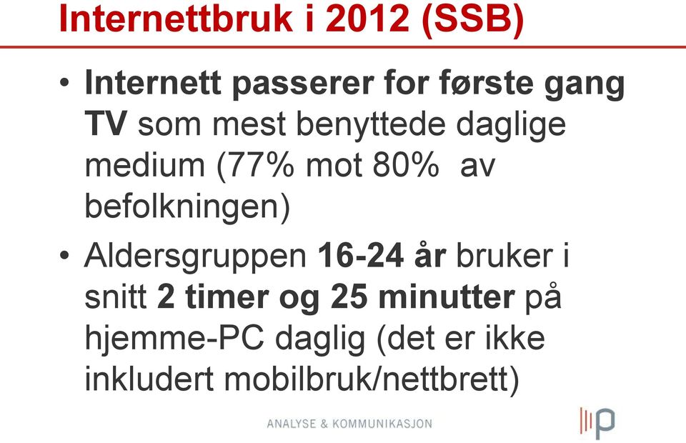 befolkningen) Aldersgruppen 16-24 år bruker i snitt 2 timer og