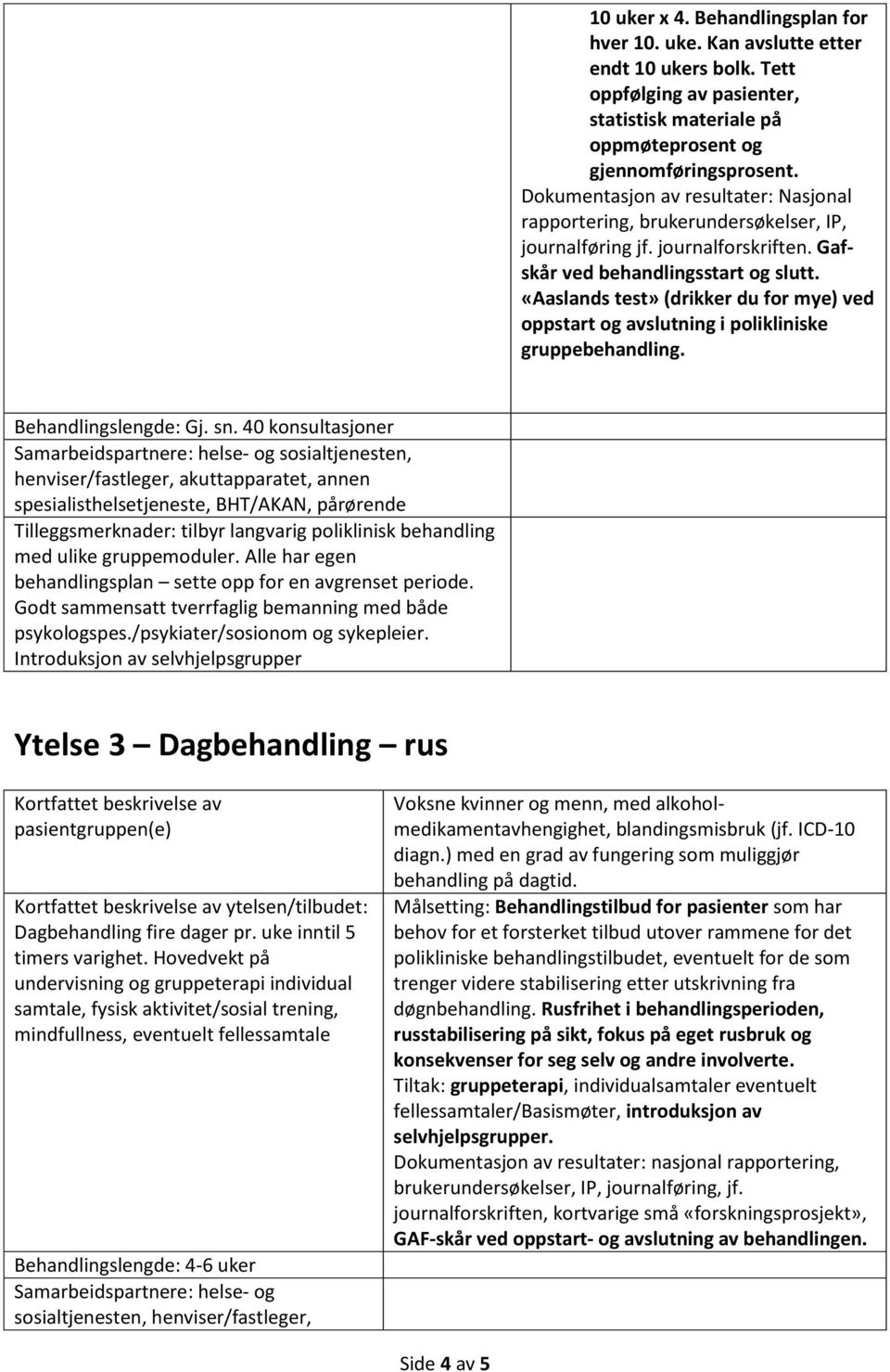 «Aaslands test» (drikker du for mye) ved oppstart og avslutning i polikliniske gruppebehandling. Behandlingslengde: Gj. sn.