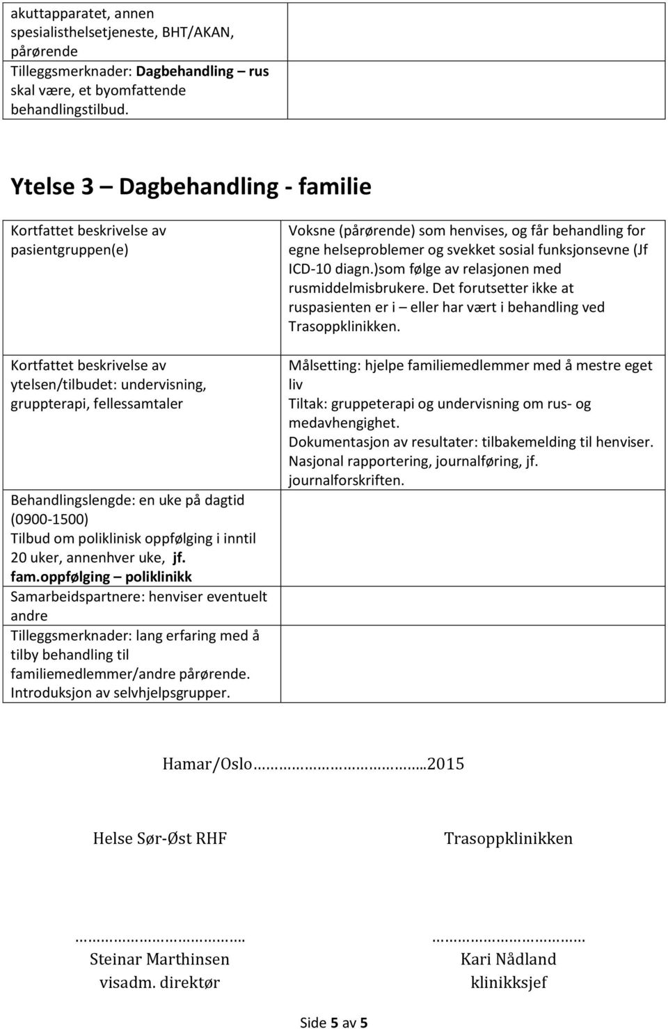 inntil 20 uker, annenhver uke, jf. fam.oppfølging poliklinikk Samarbeidspartnere: henviser eventuelt andre Tilleggsmerknader: lang erfaring med å tilby behandling til familiemedlemmer/andre pårørende.