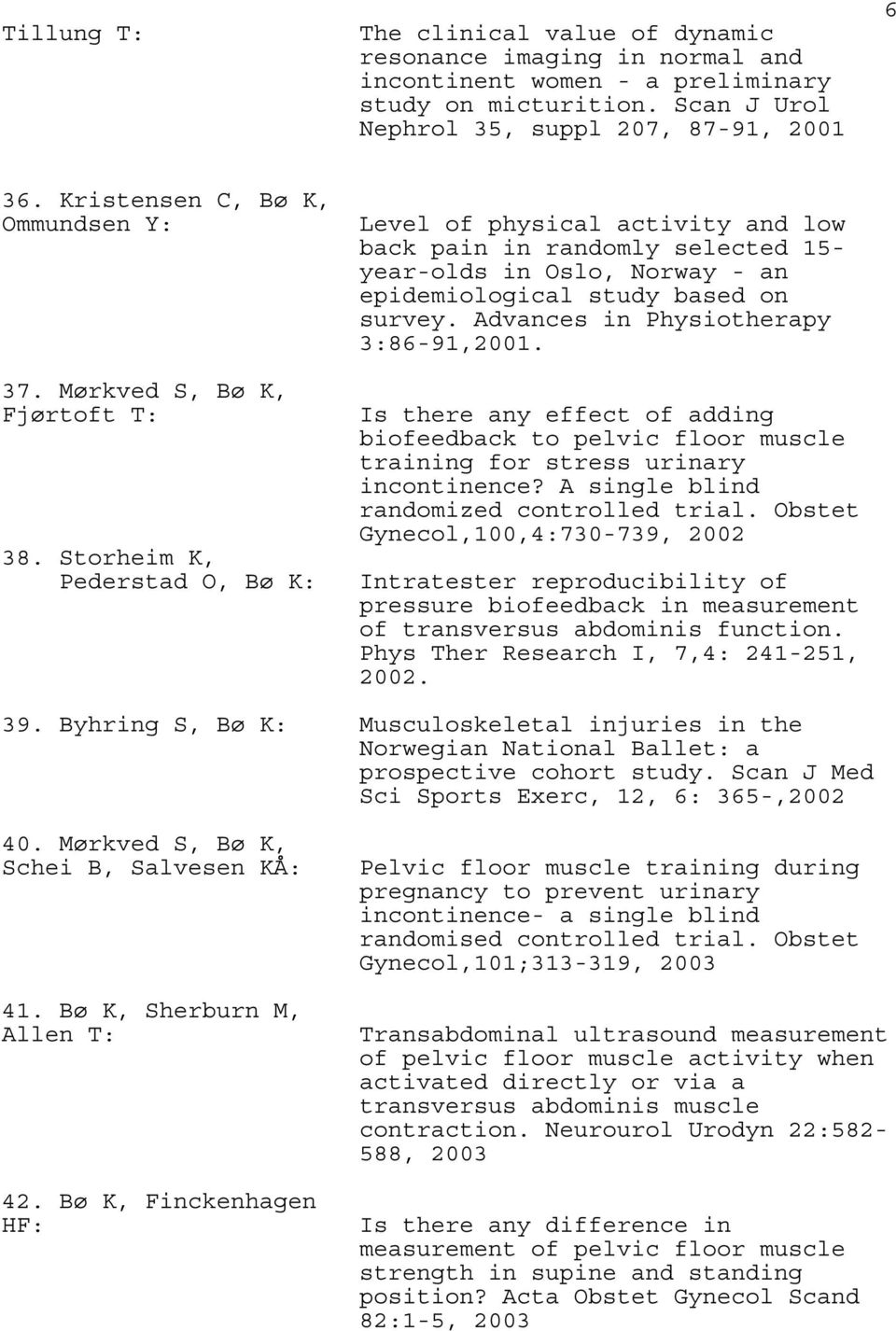 Storheim K, Pederstad O, Level of physical activity and low back pain in randomly selected 15- year-olds in Oslo, Norway - an epidemiological study based on survey.