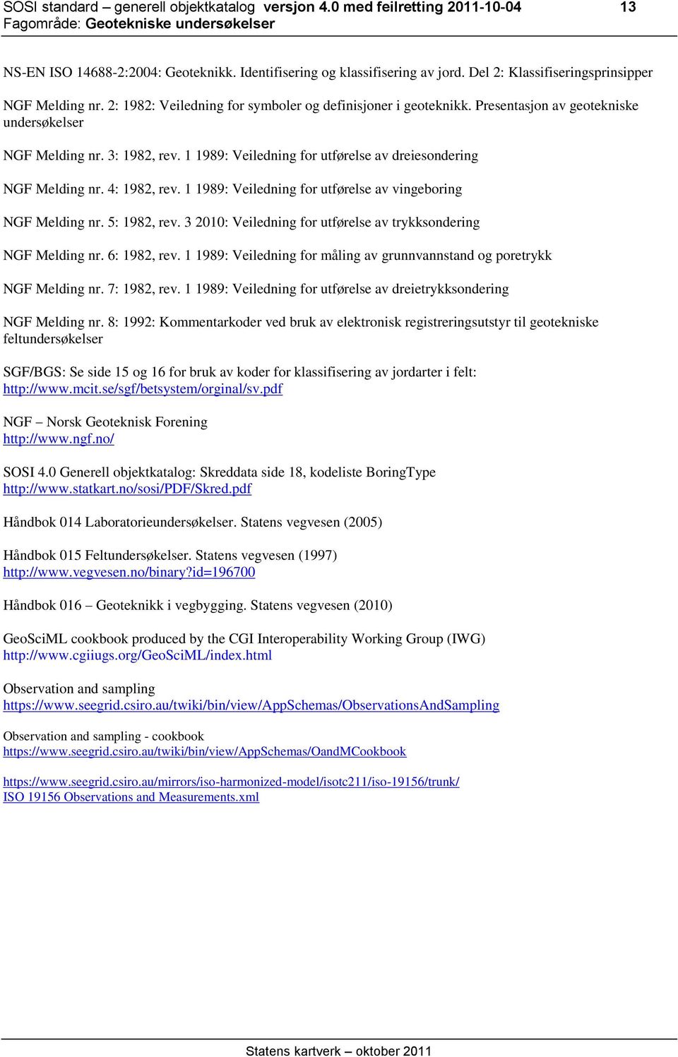 1 1989: Veiledning for utførelse av dreiesondering NGF Melding nr. 4: 1982, rev. 1 1989: Veiledning for utførelse av vingeboring NGF Melding nr. 5: 1982, rev.