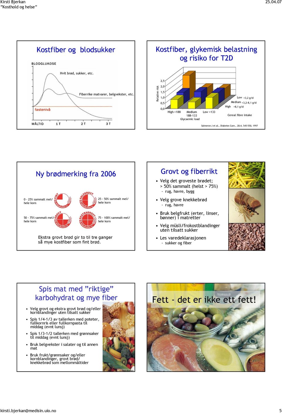 , 20;4, 545-550, 1997 Ny brødmerking fra 2006 0 25% sammalt mel/ hele korn 50 75% sammalt mel/ hele korn Ekstra grovt brød gir to til tre ganger så mye kostfiber som fint brød.