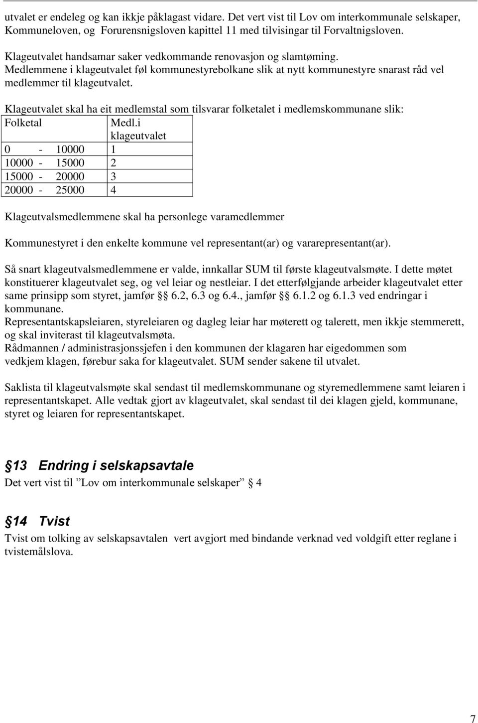 Klageutvalet skal ha eit medlemstal som tilsvarar folketalet i medlemskommunane slik: Folketal Medl.