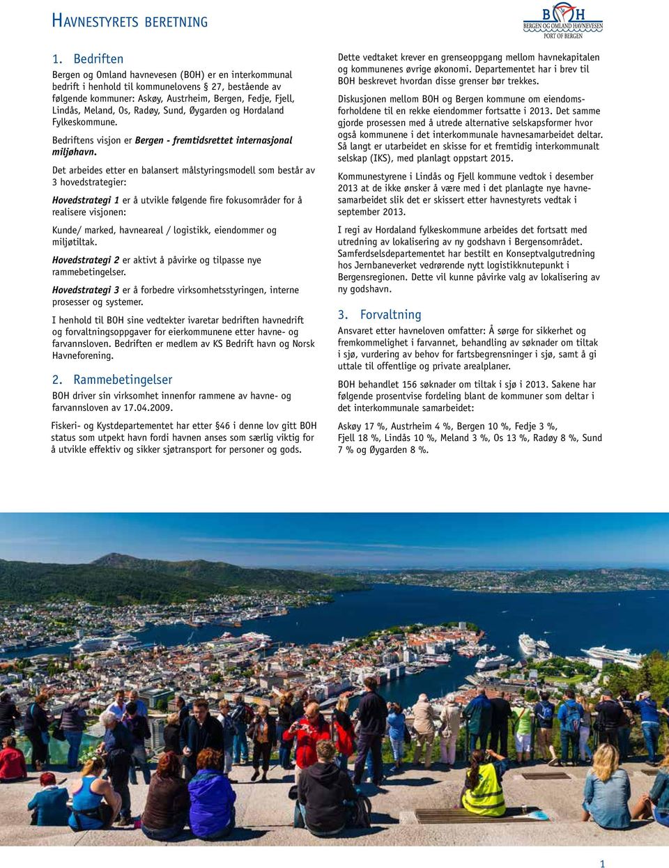 Radøy, Sund, Øygarden og Hordaland Fylkeskommune. Bedriftens visjon er Bergen - fremtidsrettet internasjonal miljøhavn.