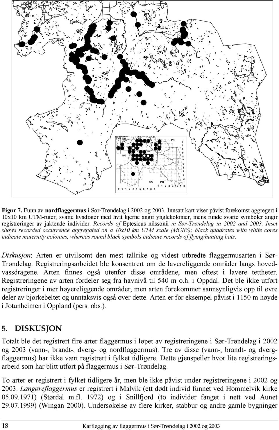 Records of Eptesicus nilssonii in Sør-Trøndelag in 2002 and 2003.