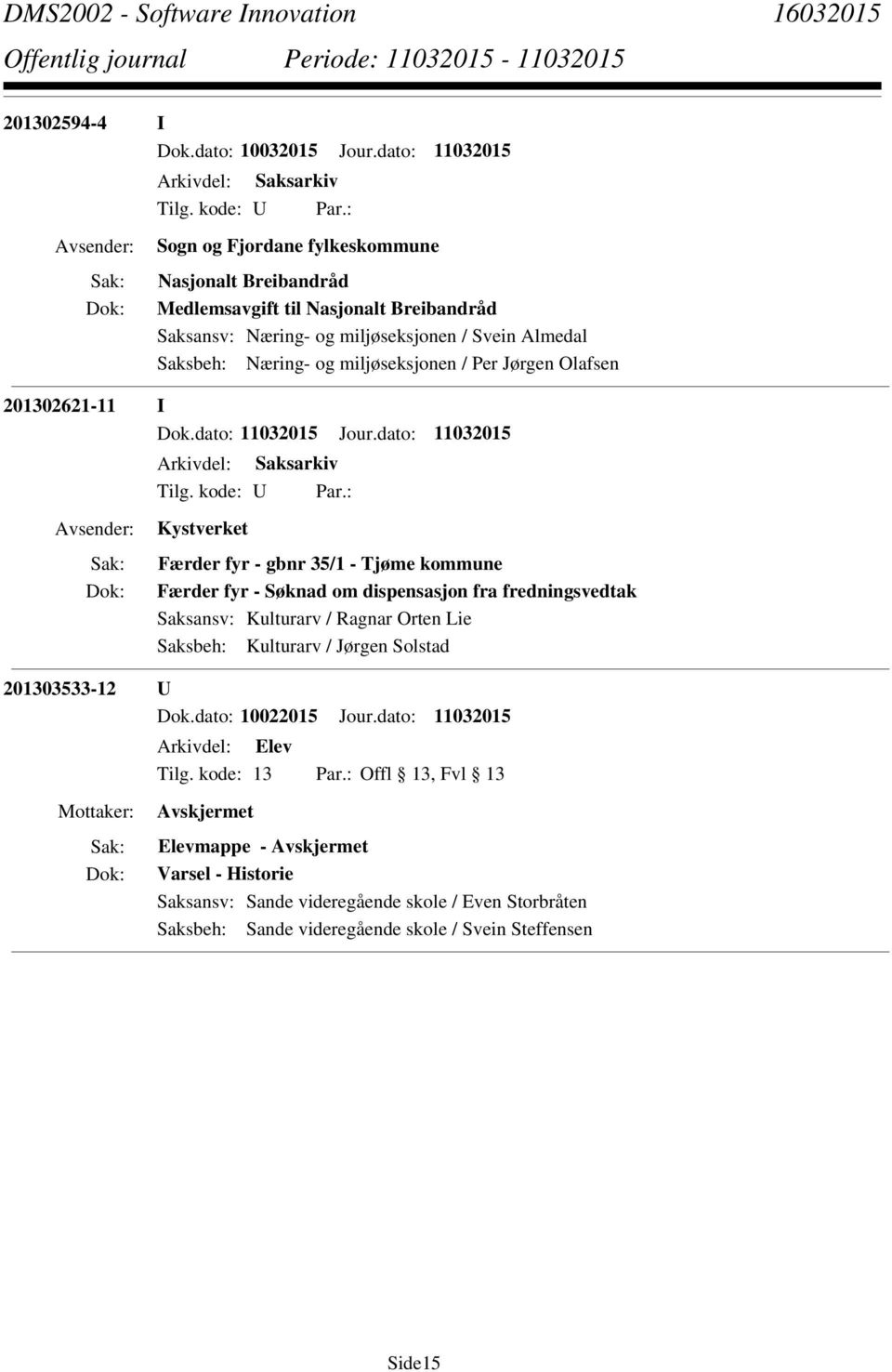 Almedal Saksbeh: Næring- og miljøseksjonen / Per Jørgen Olafsen 201302621-11 I Arkivdel: Saksarkiv Kystverket Færder fyr - gbnr 35/1 - Tjøme kommune Færder fyr - Søknad om