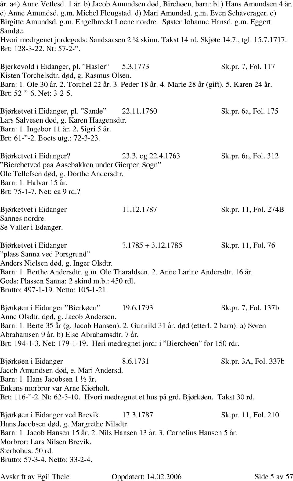 pr. 7, Fol. 117 Kisten Torchelsdtr. død, g. Rasmus Olsen. Barn: 1. Ole 30 år. 2. Torchel 22 år. 3. Peder 18 år. 4. Marie 28 år (gift). 5. Karen 24 år. Brt: 52- -6. Net: 3-2-5.