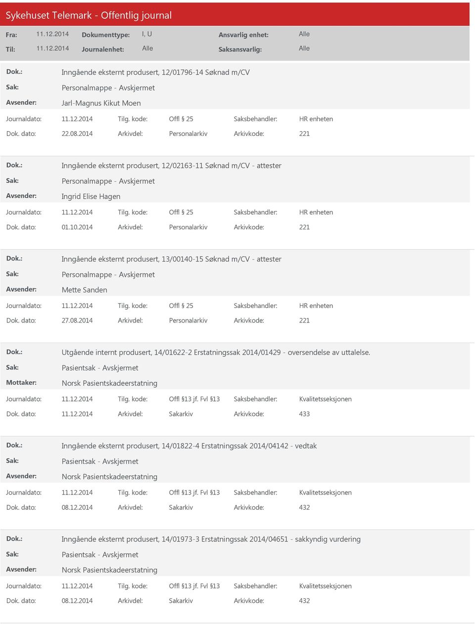 2014 Arkivdel: Personalarkiv Arkivkode: 221 Inngående eksternt produsert, 13/00140-15 Søknad m/cv - attester Mette Sanden Dok. dato: 27.08.